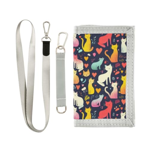 Wusikd Cute Cats Kids Wallet for Boys Girls Hearts Toddler Trifold Wallet Novelty Wallet for Teens Women Men