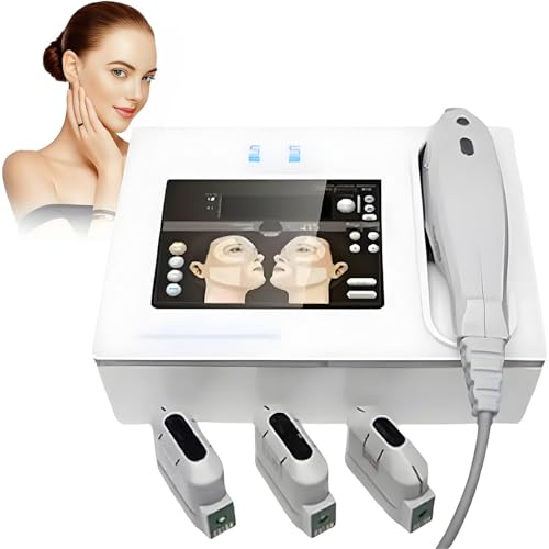 YANDDEA Dispositivo Profesional HIFU para Rostro y Cuerpo: frecuencia Dual de 7 MHz/4 MHz, Lifting de la Capa SMA, antienvejecimiento y reducción de Grasa, con 3/5 Cartuchos de 10 000 Disparos 3Heads