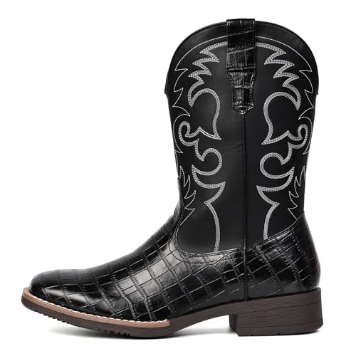 Image of IUV Cowboy Boots For Men Western Caiman Tail Print Wide Fashionable Boots