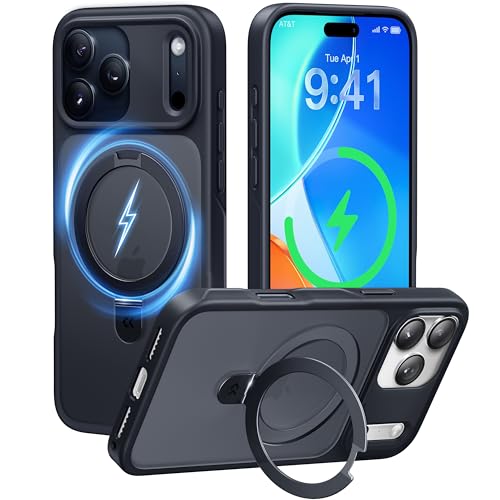 Image of CASEKOO Ultra-Magnetic Stand for iPhone 17 Pro Max Case [Military Drop Protection] [Compatible with MagSafe] Shockproof Translucent Matte Slim Ring for iPhone 17 Pro Max Phone Case 6.9 inch, Black