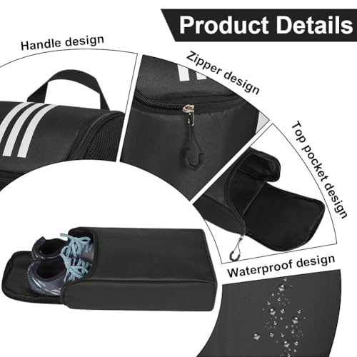 AOOWU Schuhbeutel Reise, Tragbare Fußball Schuhtasche, 600D Robuster Schuhtasche Schwarz, Staubdicht Wasserabweisende Shoe Bag mit Reißverschluss Tragegriff, für Reise, Fitness, Sport und Alltag