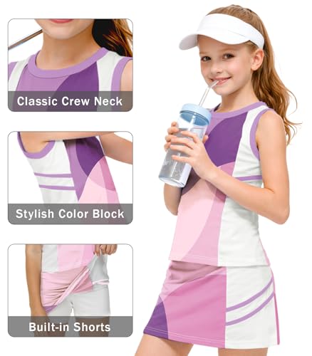Image of AOBUTE Girls Tennis Golf Outfit Tank Top and Skirt with Shorts Set 4-12 Years