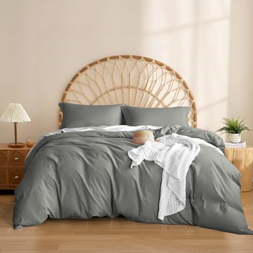 Softport Beddings Dark Gray Duvet Cover King 94x104, 100% Cotton Comforter Cover with Zipper Closure & 4 Corner Ties, 3 Pieces Quilt Cover Set All Season Bedding Set