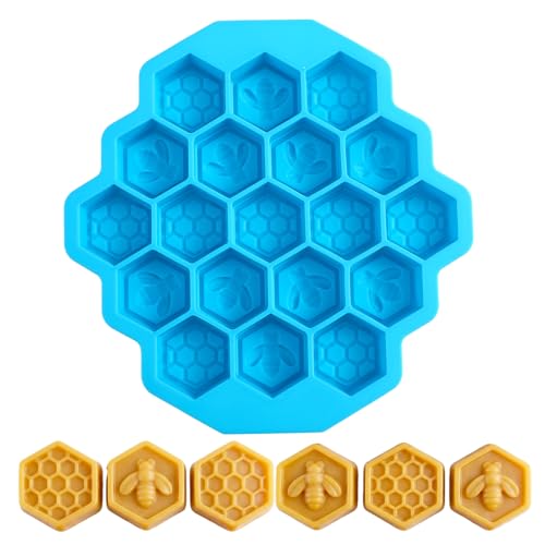 Honeycomb Bees Silicone Molds Blue Honeycomb Silicone Mold 19 Cavity Bee Chocolate Mold Non-Stick Honey Comb Molds for Chocolate Candy Jelly Ice Cube and Cakes