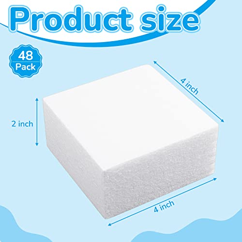 Amylove 48 Pack Craft Foam Blocks 4x4x2 in Non Squishy Square White Flower Foam Cubes Sculpting EPS Polystyrene Block for DIY Art Project Christmas Wedding Floral Arrangement Modeling Sculpture - Thumbnail 2