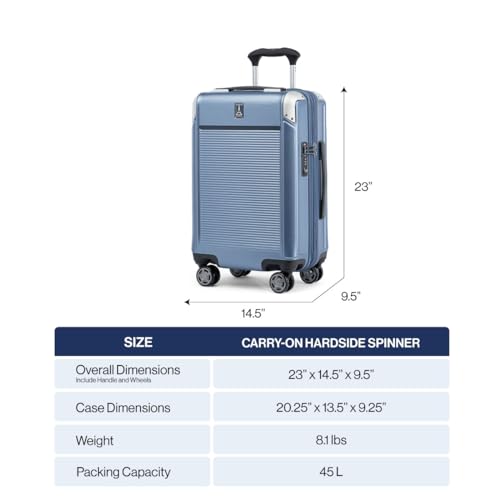 Travelpro Platinum Elite Hardside Expandable Carry on Luggage, 8 Wheel Spinner, TSA Lock, Hard Shell Polycarbonate Suitcase, Shadow Black, Carry on