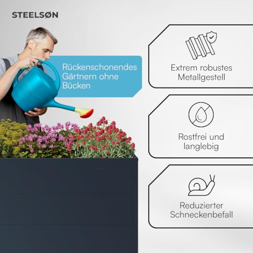 Icarus Raised Bed for Garden and Balcony, Large Outdoor Planter, 200 x 75 x 80 cm, Raised Bed Galvanised Metal, Rectangular, Freestanding for Flowers, Fruits and Vegetables