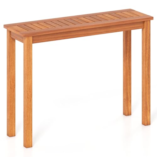 Tangkula Narrow Outdoor Dining Table, Solid Wood Furniture Patio Console
