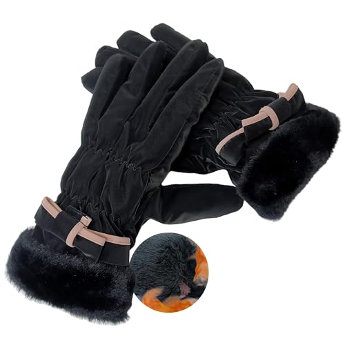 Bawnhaw Luvas femininas de inverno impermeáveis à prova de vento, forro quente de pelúcia sintética
