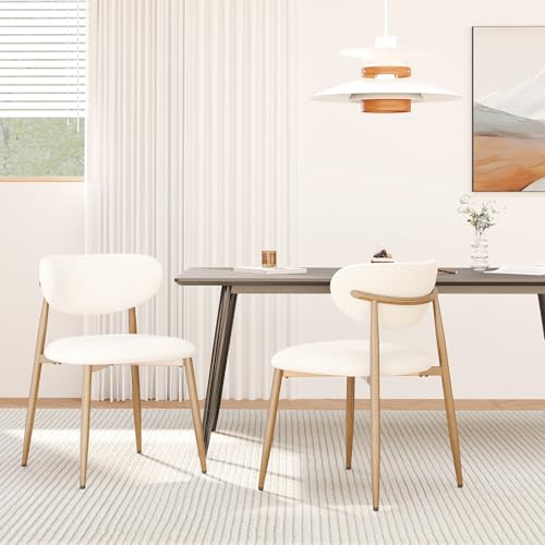Image of MALOL Dining Chairs Set of 2, Upholstered Dining Room Chairs with Metal Legs and Anti Slip Pads, Curved Back Kitchen Chair for Home and Restaurant Use, Beige