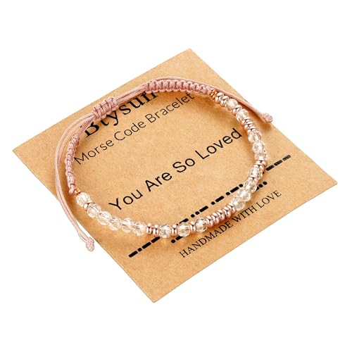 Image of Morse Code Bracelets for Women Mothers Day Gifts 2026 Graduation Gifts Mom Birthday Gift Pink Braided Bracelets Teen Trendy Stuff Inspirational Best Friend Birthday Gifts for Daughter Girlfriend Christmas Stocking Stuffers Jewelry