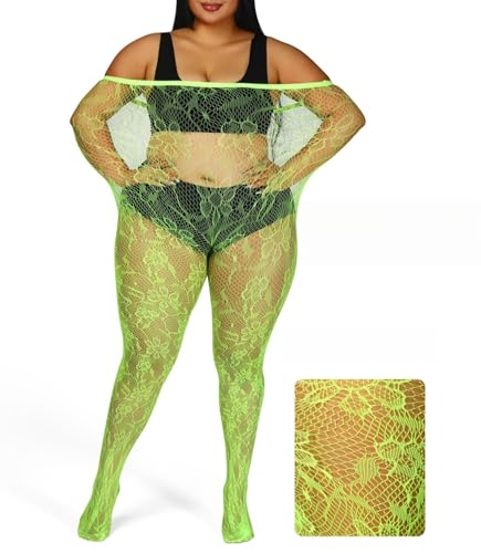 Image of Floral Lace Plus Size Tights High Waist Velvet Pantyhose Sunflower Fishnet Stockings Leggings