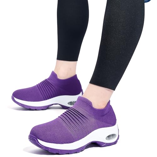 Image of Slow Man Women's Walking Shoes Sock Sneakers - Mesh Slip On Air Cushion Lady Girls Modern Jazz Dance Easy Shoes Platform Loafers