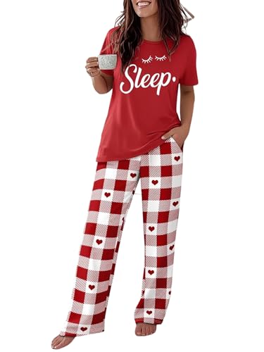 CHICME Womens Pajamas Sets 2 Piece Short Sleeve Lounge Set Printed Loose Pants Pj Sets Loungewear Set-r-XL