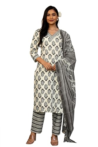 Image of MIRCHI FASHION Women's Straight Fit Pure Cotton Floral Printed Kurta Set with Dupatta and Pant