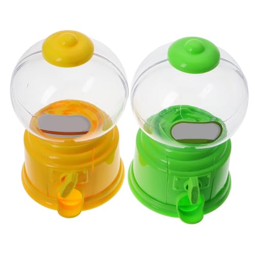 FOYTOKI Mini Candy Dispenser Machine for Kids, Small Plastic Sweet Machine for Desk, Cute Toy Candy Dispenser Box, Yellow and Green, Creative Gumball Storage for Children’s Classroom Fun