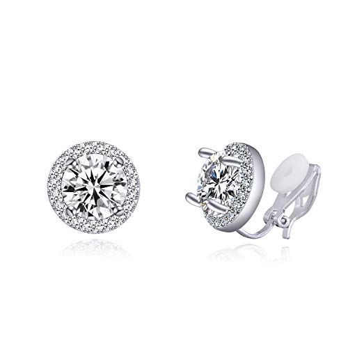YOQUCOL Bright 8mm Cubic Zirconia Crystal Clip On Stud Round Non Pierced Earrings For Women Girls