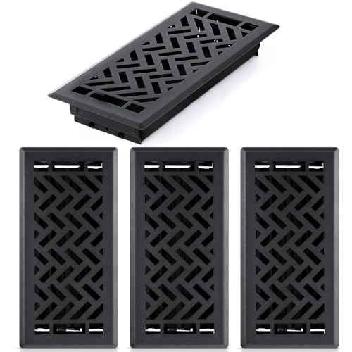 Tuanse 4 Pack 4 x 10 Inch Floor Register Vent Cover, Matte Black Steel