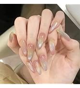 Rainbow Cat Eye Press on Nails Long Stiletto 24Pcs Glossy Multicolor Gradient Cat Eye Acrylic Fal...