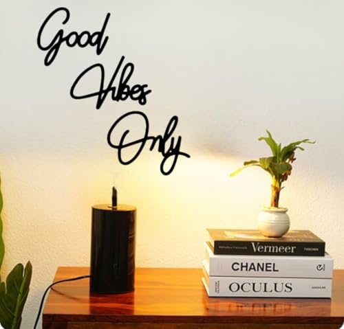 Image of STASH HOUSE Typography Wall Art Good Vibes Only Black Plaque Sign -Motivationol Wooden Wall Hangings for Living Room,Inspirational MDF Wall Decor, Art for Office, School (Q7good vibes only)