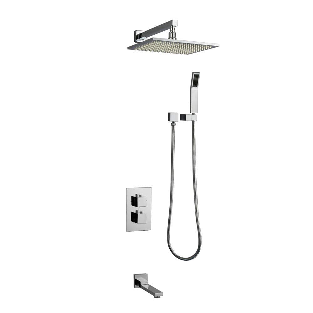 OZBMA LED Thermostatic Shower Faucets,Wall Mounted Bathroom Faucet Rainfall Set Mixer Tap Bathtub Bath Mixer,8inches (A tum)