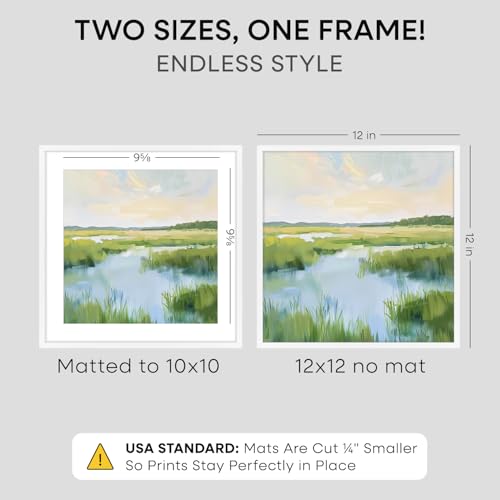 Image of Homeforia White 12x12 Picture Frames, High End Metal 12 x 12 Square Poster Frame with Mat 10 x 10 Photo, 12x12 White Frame Matted to 10x10 Print, 12by12 Thin Frames, Tempered Glass, Wall Kit, Set of 2