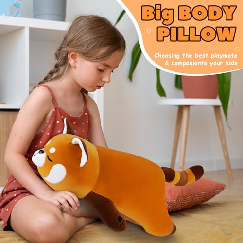 Image of Auspicious beginning 19'' Large Red Panda Plush Stuffed Animal- Cute Red Panda Plush Pillow Plushies, Big Plushie Toy, Cute Hugging Boby Pillow Stuffed Animal, Birthday Gifts for Kids Girls Boys