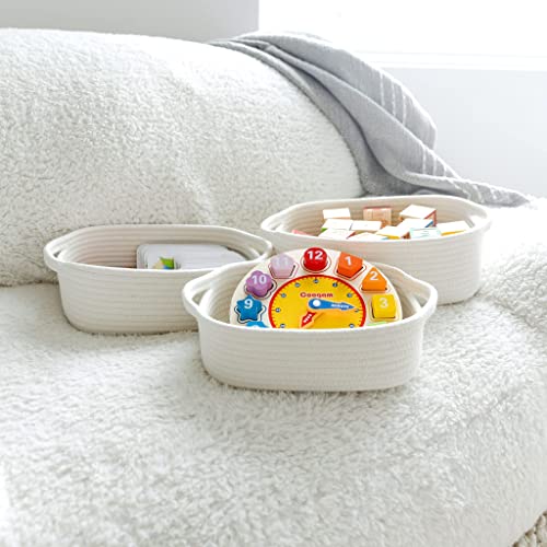 Naturalcozy 5-Piece Rectangle Storage Basket Set- Natural Cotton Rope Woven Baskets For Organizing! Small Basket For Montessori, Baby Nursery, Dog Toy Baskets, Cat Toy Box, Bathroom Organization Bin #TOP7