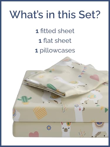 Image of Kids Twin Size Llamas Bed Sheets - 3 Piece Kids Llamas Sheet Set | Llamas Themed Bedding, Ultra-Soft, Cute & Cozy, Breathable & Machine Washable, Kids Bed Set for Boys, Girls, Teens & Toddlers