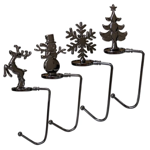 Image of Christmas Stocking Hangers Pack of 4, Stocking Hooks for Mantel, Christmas Tree, Reindeer, Snowflake & Snowman, Non-Slip Metal Hanger Clips.