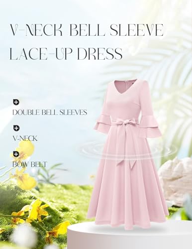 Image of DRESSTELLS Women's Cocktail Dress Summer Wedding Guest Party Vintage 3 /4 Bell Sleeve V Neck A-Line Dress