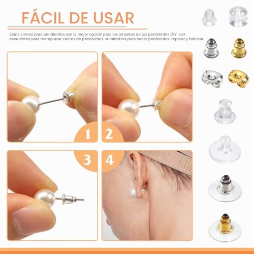 Miniatura 3 de Toaob 600 Piezas Tuercas De Pendientes 10 Estilos Metal Caucho Plástico Tuercas Con Botón Circular De Mariposa Para Hacer Joyería Bisutería Fabricación