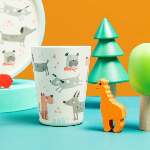 Image of Zak Designs Kids Dinnerware Set 3 Pieces, Durable and Sustainable Melamine Bamboo Plate, Bowl, and Tumbler are Perfect For Dinner Time With Family (Dog)