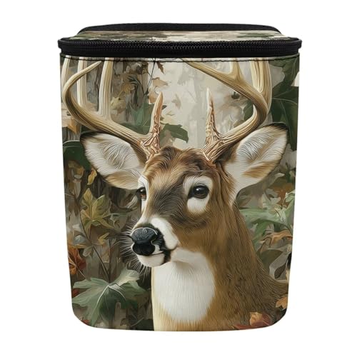 Image of Talayituse Forest Elk Hunting Camo Print Car Trash Can with Lid, Leak Proof Auto Trash Bag Hanging Vehicle Garbage Can Multipurpose Storage Container for Back Seat Road Trip