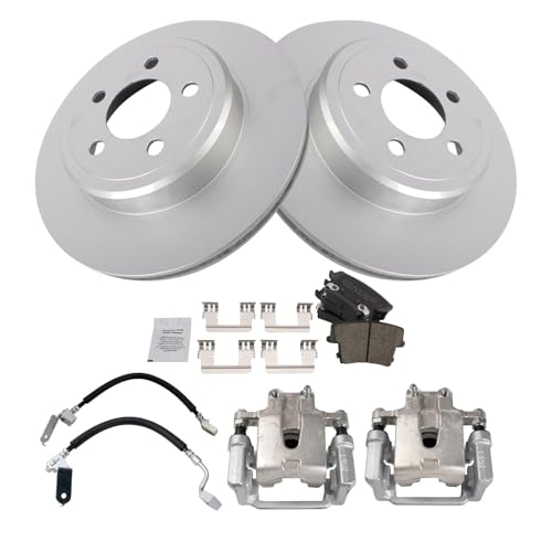 Image of TRQ Rear Brake Pad and Rotor Set Ceramic Coated Rotors Calipers Compatible with 2014 Chrysler 300 2013-2014 Challenger 2006 Charger
