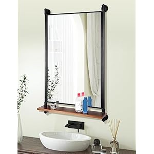 Rectangle Bathroom Mirror with Wood Shelf,Industrial Pipe Frame Vanity Mirror,Wall Mirrors for Living Room Bathroom Bedroom(34.6 x 23.6 in) Rectangle Bathroom Mirror with Wood ShelfIndustrial Pipe Frame Vanity MirrorWall Mirrors for Living Room Bathroom Bedroom346 x 236 in