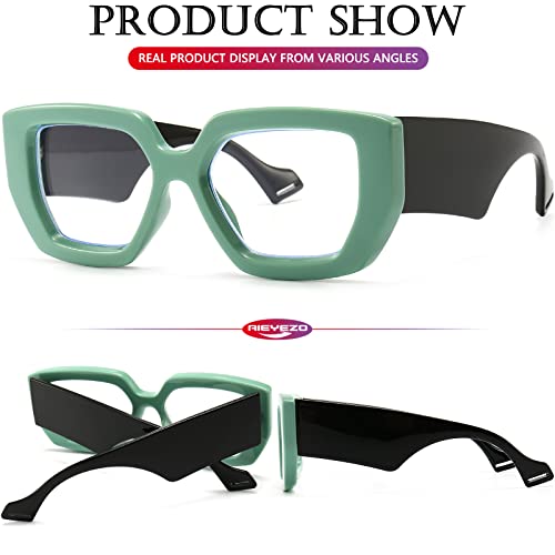 Image of AIEYEZO Thick Frame Blue Light Glasses Men Women, Fashion Square Computer Eyeglass Anti Eyestrain & Prevent Headache