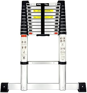 StepIt 3.2m Soft Close Safe Retraction Telescopic Ladder with Stabiliser Bar | Extendable Multi Purpose Ladder 150kg | 3 Yr Warranty | Portable Loft Ladders Extension Ladder