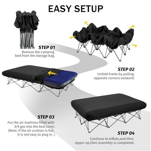 Image of KAMPKEEPER Camping Cot,Camping Cots for Adults,Folding Camping Cot with Inflatable Air Mattress and Carry Bag,for Outdoor Travel Camp Beach Vacation (not Included The Airpump)