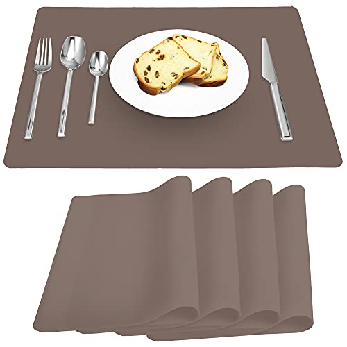 Gosmol Silicone Placemat Set of 4, 100% Silicone Placemats for Dining Table Non Slip Heat Resistant Waterproof Washable, Kitchen Table Mat 16 x 12 inch Easy to Clean (Brown)