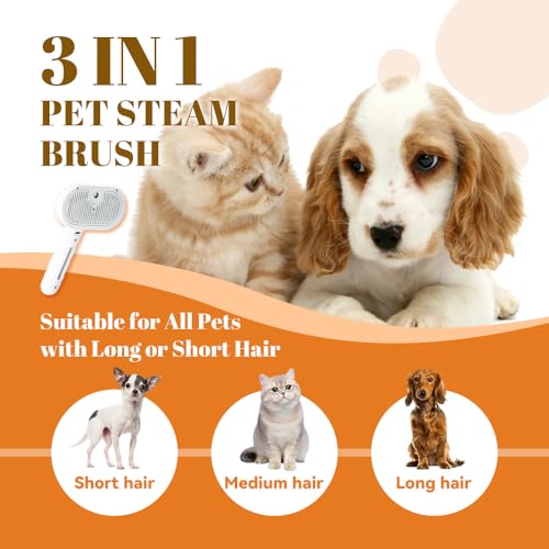 Image of Cat Steam Brush, 3 in 1 Pet Spray Hair Removal Comb for Shedding & Grooming, Pet Grooming Brush with Spray, One-Click Release Button and Tank, Spritz Defur Comb for Cats Dogs, Effective(White)
