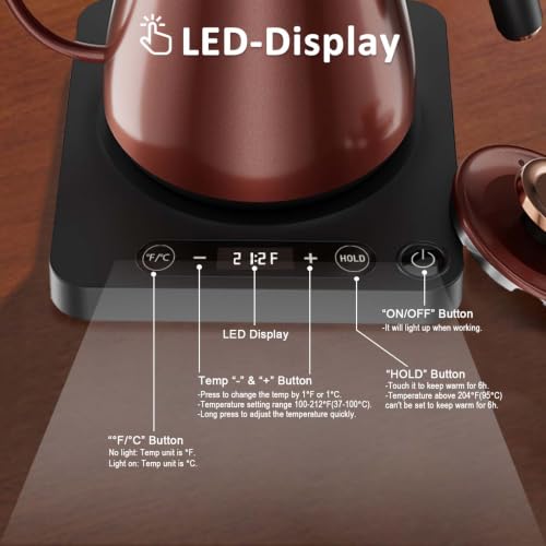 Image of Gooseneck Electric Kettle 1.0L,1000W, Smart, Pour Over, Copper