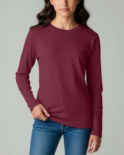 Image of Real Essentials 4 Pack: Girls' Cotton Long Sleeve Crew Neck T-Shirt - Athletic Tee Shirt for Teens Kids Youth (Ages 4-16)