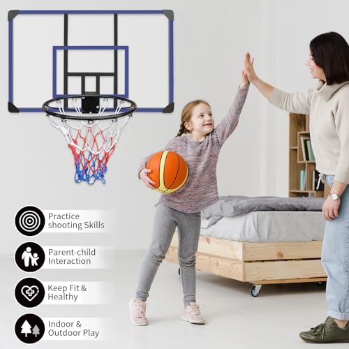 FUNJEPE Basketballkorb zur Wandmontage, Ballhalter, 114,3 x 73,7 cm, bruchsichere Rückwand, faltbarer Reifen, robuster Reifen und Allwetternetz für den Innen- und Außenbereich