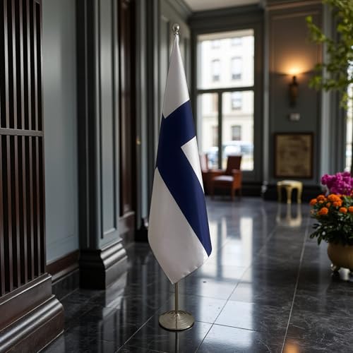 Drapeau Finlande pour ambassade et ministere avec support de sol stable