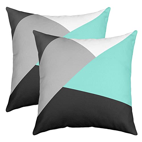 Loussiesd Set of 2 Strip Lines Throw Pillow Covers Geometric Grey Green Black Cushion Case for Home Living Room Decor Reversible Abstract Art Decorative Throw Cushion Case 18x18 Inch