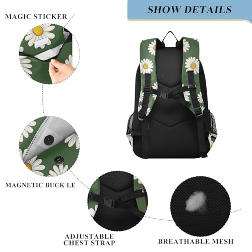 Sac à dos ordinateur portable enfant marguerites vert idéal collège - 5