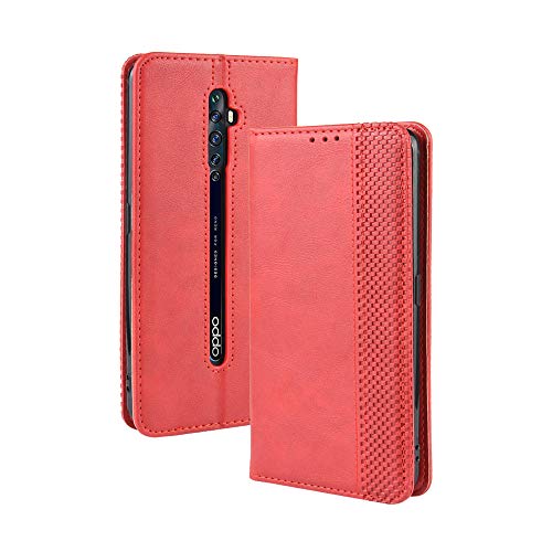 XINNI Carcasa para OPPO Reno2 Z(Reno 2Z) Funda, PU/TPU Retro Cuero Magnético Estuche Flip Protector Caso, Rojo