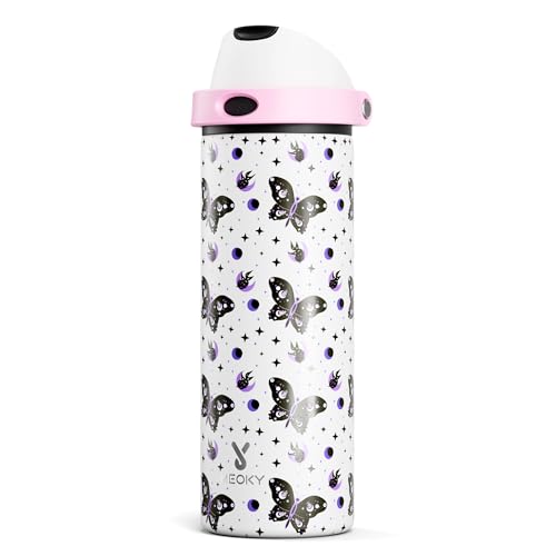 Image of 24 oz Insulated Water Bottle with Straw: Meoky Stainless Steel Metal Water Bottle with 2-in-1 Lid - Leak Proof, Cold for 24 Hours, Protective Silicone Base, BPA-Free for Sports Travel Car, Nocturne