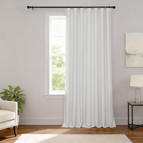 HPD Half Price Drapes - Extra Wide Performance Linen Hotel Blackout Curtain for Bedroom 84 Inches Long (1 Panel) - Rod Pocket Curtains & Drapes for Living Room and Windows - 100W X 84L, Off White